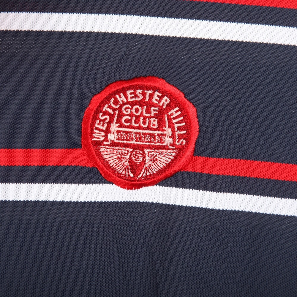 G/FORE Polo Shirt Mens Extra Large Navy Red Stripe Westchester Hills Golf Club - Picture 3 of 13